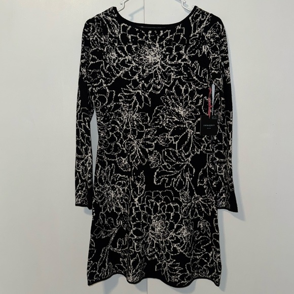 Cynthia Rowley Knit Sweater Dress Black & White Floral Print Women’s XS NEW - Picture 2 of 10